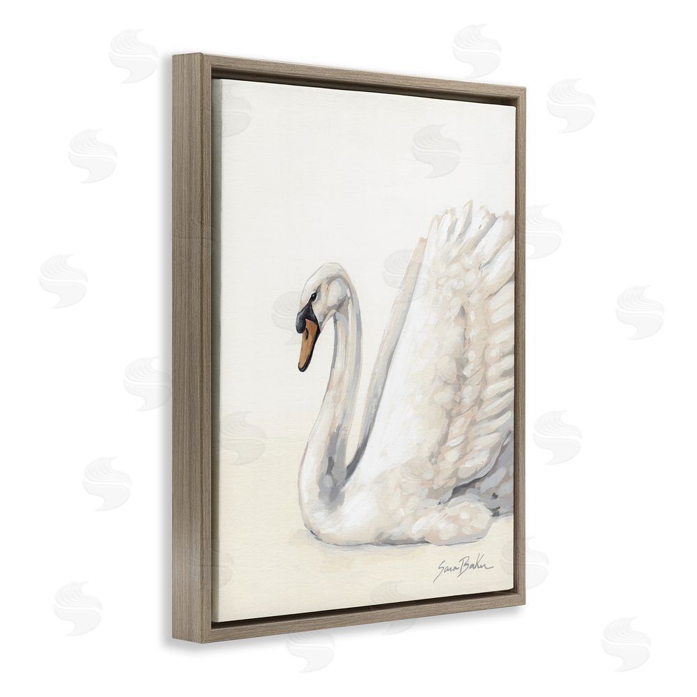 Sara Baker White Swan in Repose Brown Floating Framed Canvas Wall Art Print