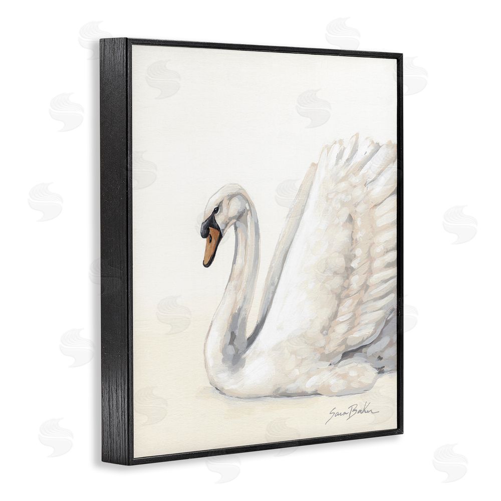 Sara Baker White Swan in Repose Black Framed Giclee Wall Art Print