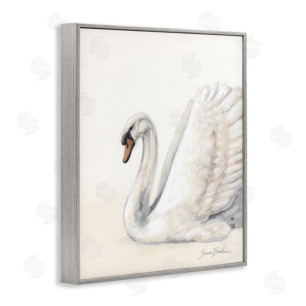Sara Baker White Swan in Repose Gray Framed Giclee Wall Art Print