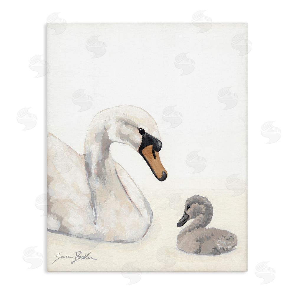 Sara Baker Mother Swan & Cygnet Stretched Canvas Wall Art