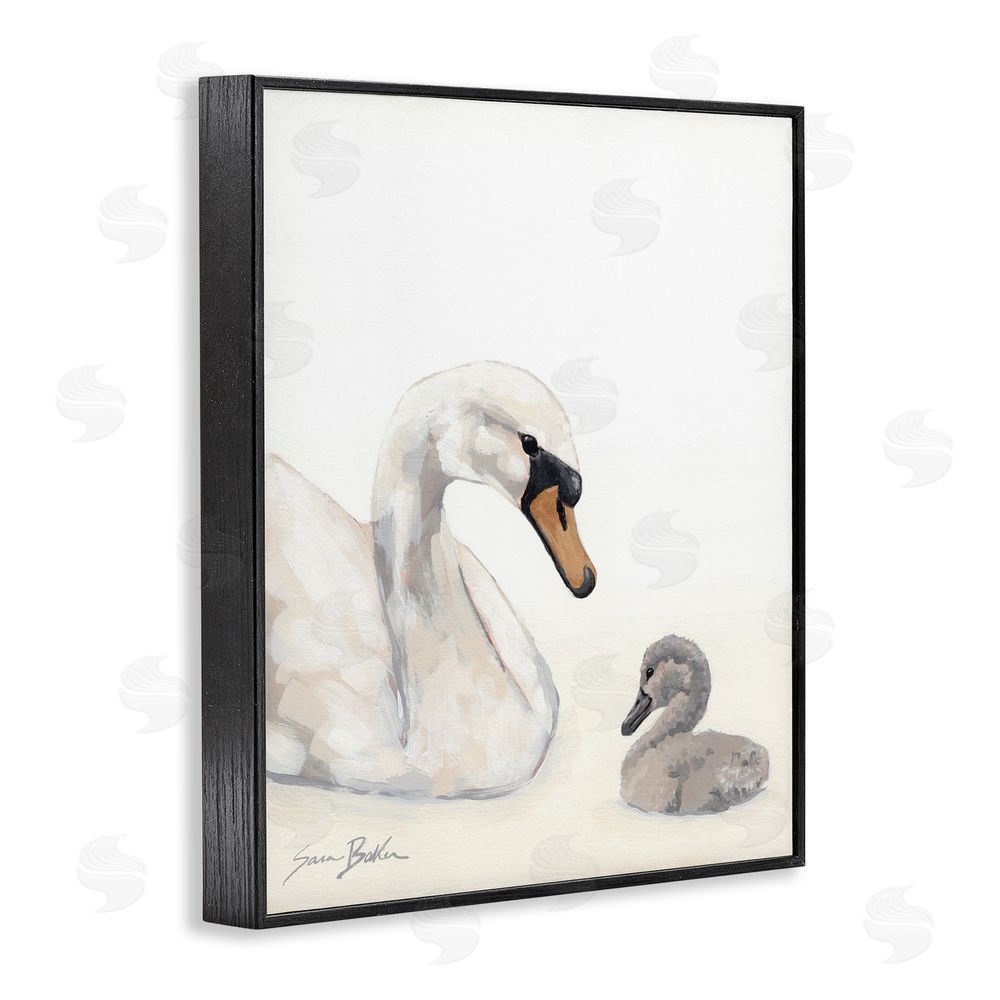 Sara Baker Mother Swan & Cygnet Black Framed Giclee Wall Art