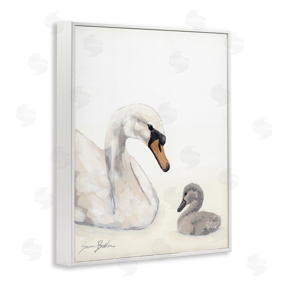 Sara Baker Mother Swan & Cygnet White Framed Giclee Wall Art