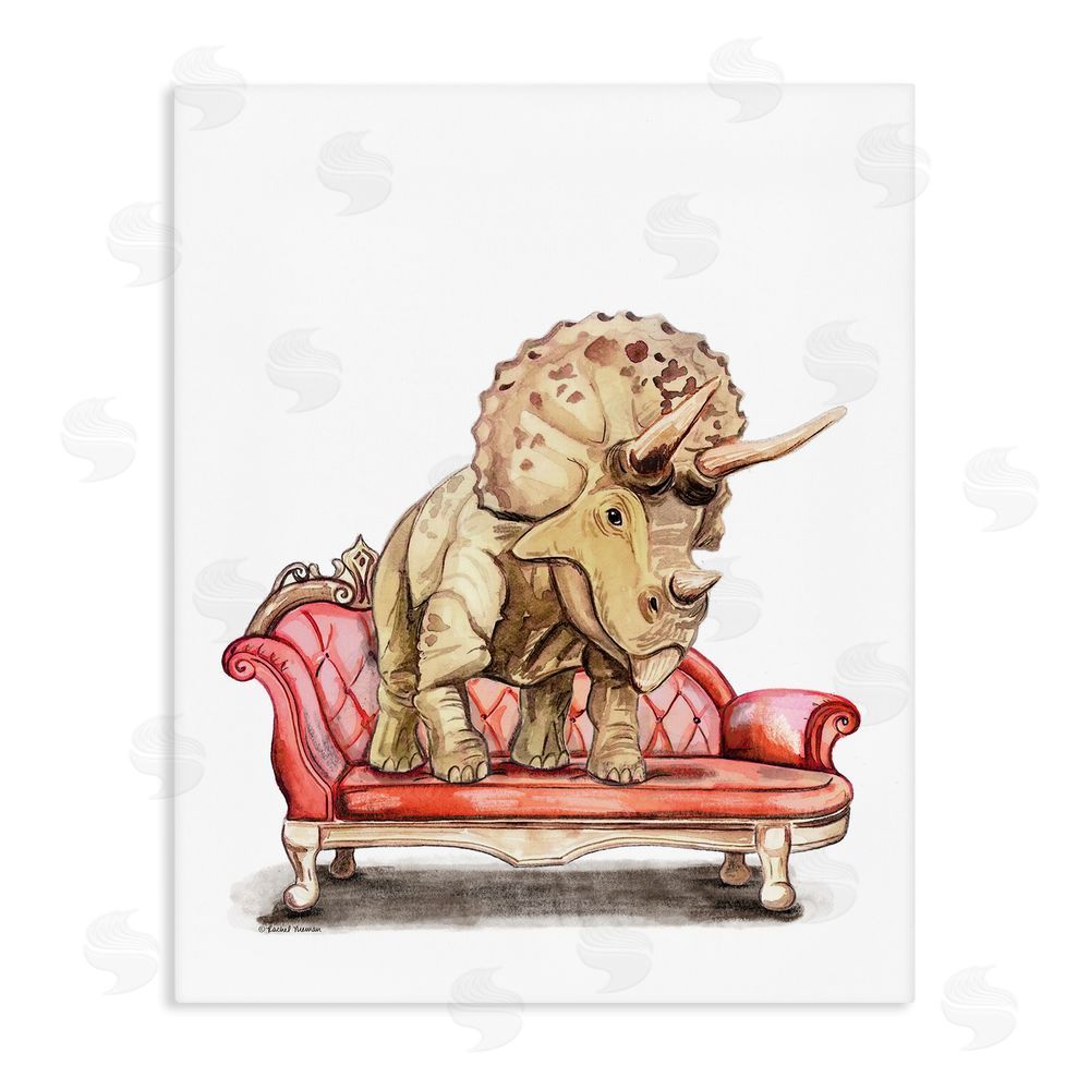 Rachel Nieman Chaise Lounge Triceratops Stretched Canvas Wall Art Print