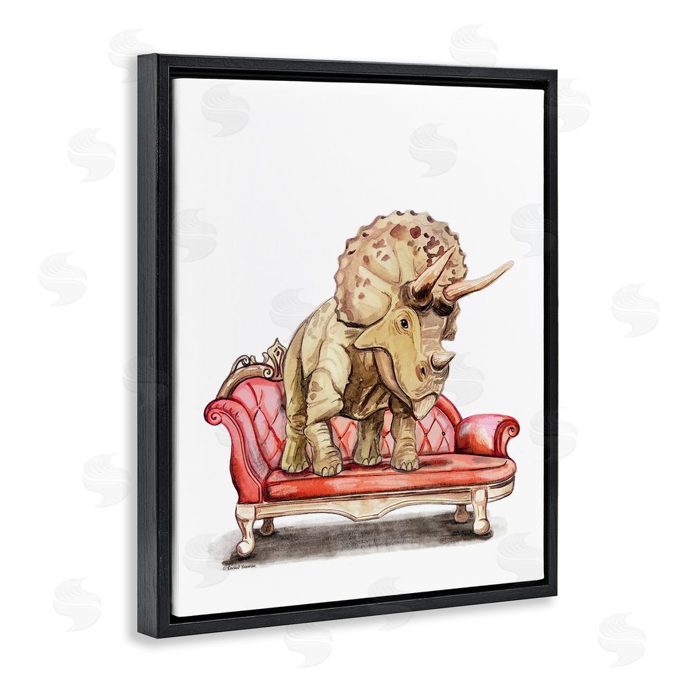 Rachel Nieman Chaise Lounge Triceratops Black Floating Frame Canvas Wall Art Print