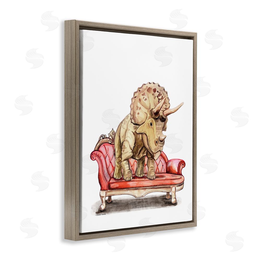 Rachel Nieman Chaise Lounge Triceratops Brown Floating Frame Canvas Wall Art Print