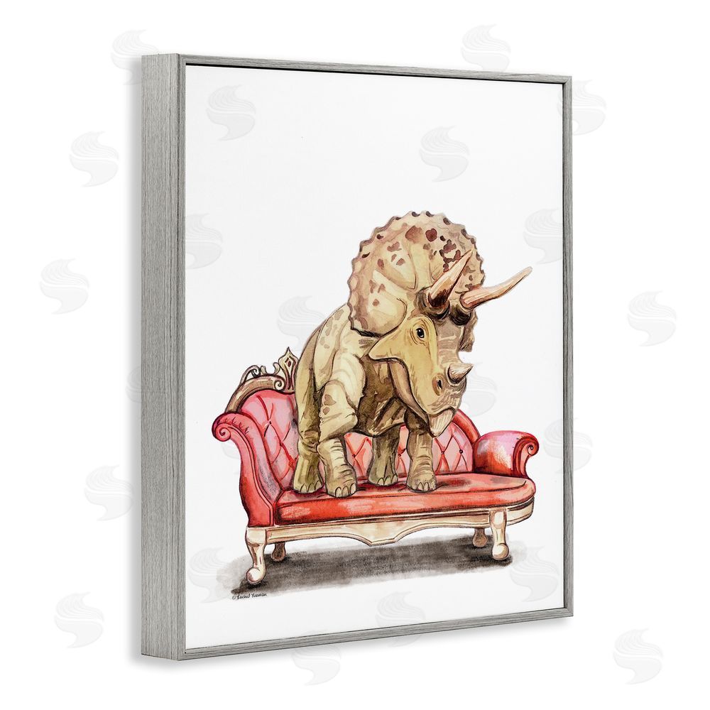 Rachel Nieman Chaise Lounge Triceratops Gray Framed Giclee Wall Art Print