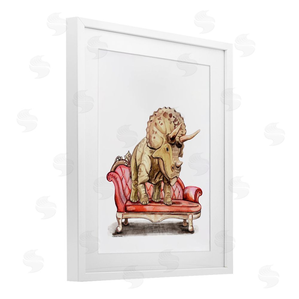 Rachel Nieman Chaise Lounge Triceratops White Framed Print Under Glass Wall Art