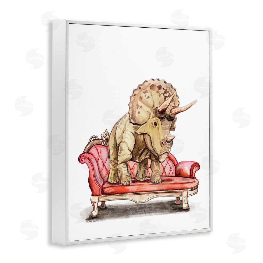 Rachel Nieman Chaise Lounge Triceratops White Framed Giclee Wall Art Print