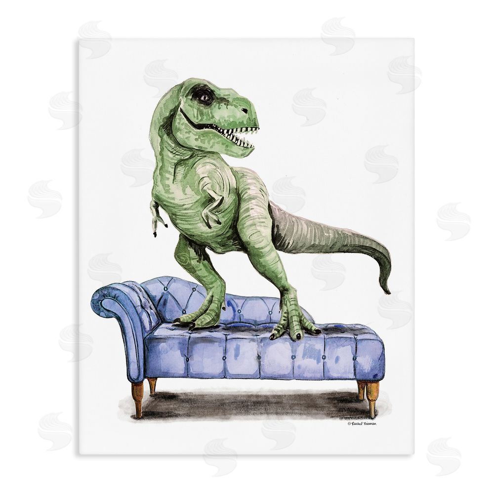 Rachel Nieman Chaise Lounge T-Rex Stretched Canvas Wall Art Print