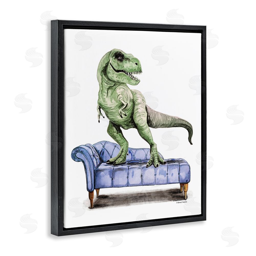 Rachel Nieman Chaise Lounge T-Rex Black Floating Frame Canvas Wall Art Print