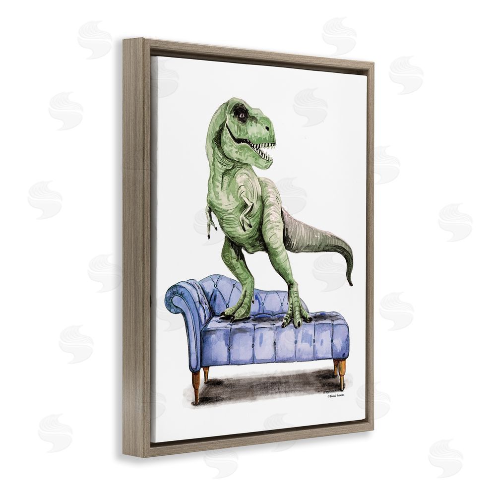 Rachel Nieman Chaise Lounge T-Rex Brown Floating Frame Canvas Wall Art Print