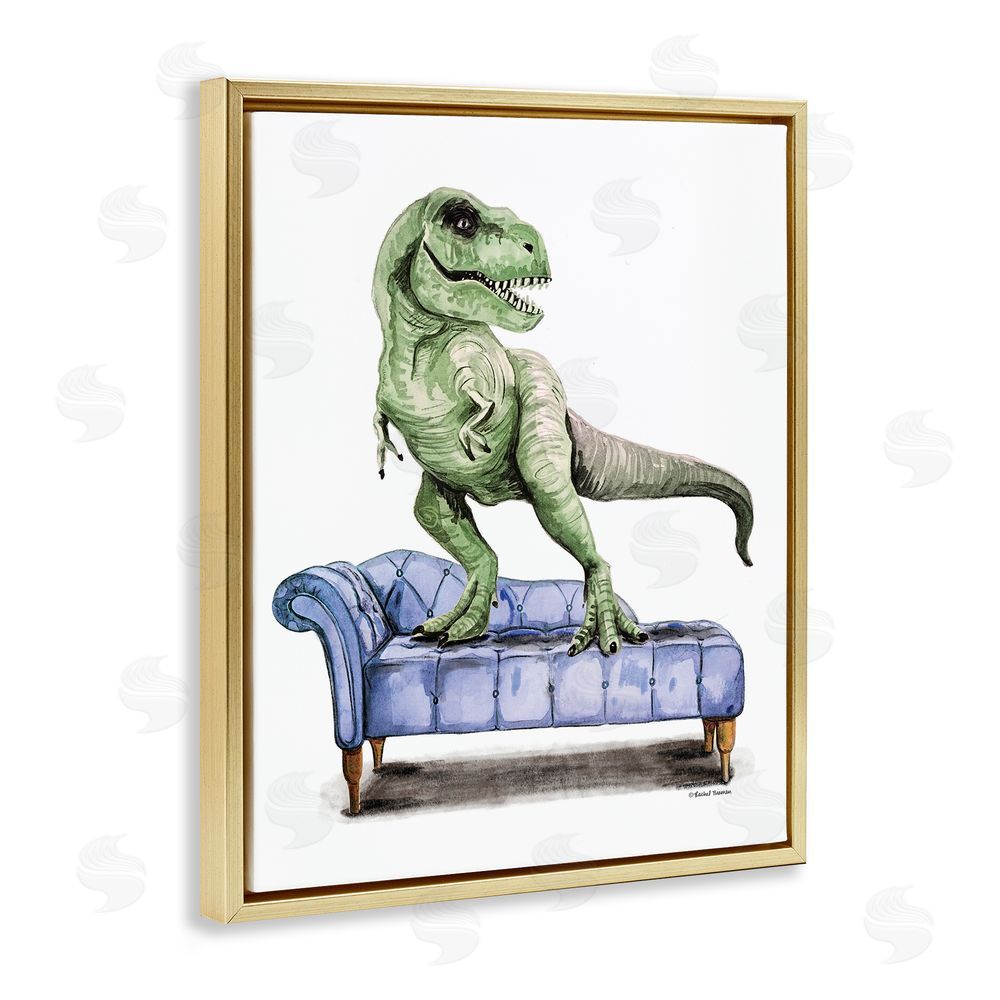 Rachel Nieman Chaise Lounge T-Rex Gold Floating Frame Canvas Wall Art Print