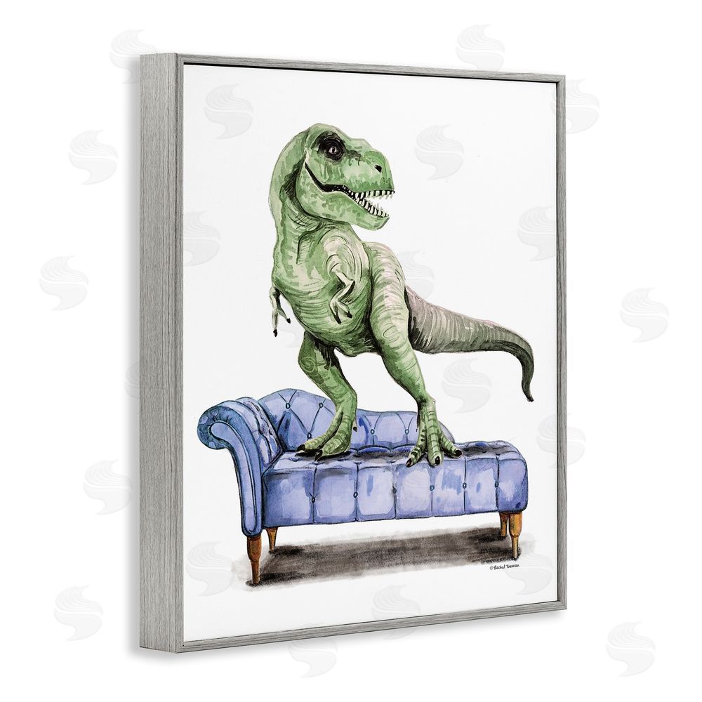 Rachel Nieman Chaise Lounge T-Rex Gray Framed Giclee Wall Art Print