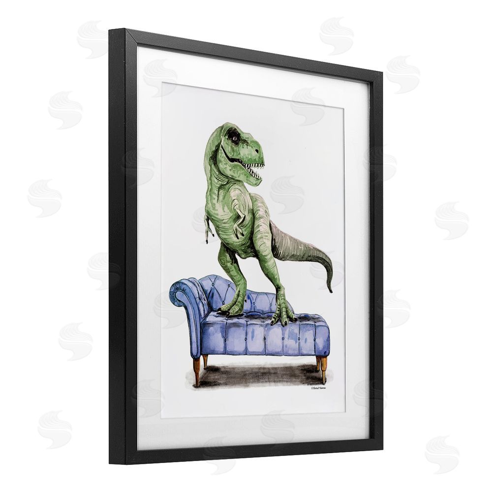 Rachel Nieman Chaise Lounge T-Rex Black Framed Print Under Glass Wall Art