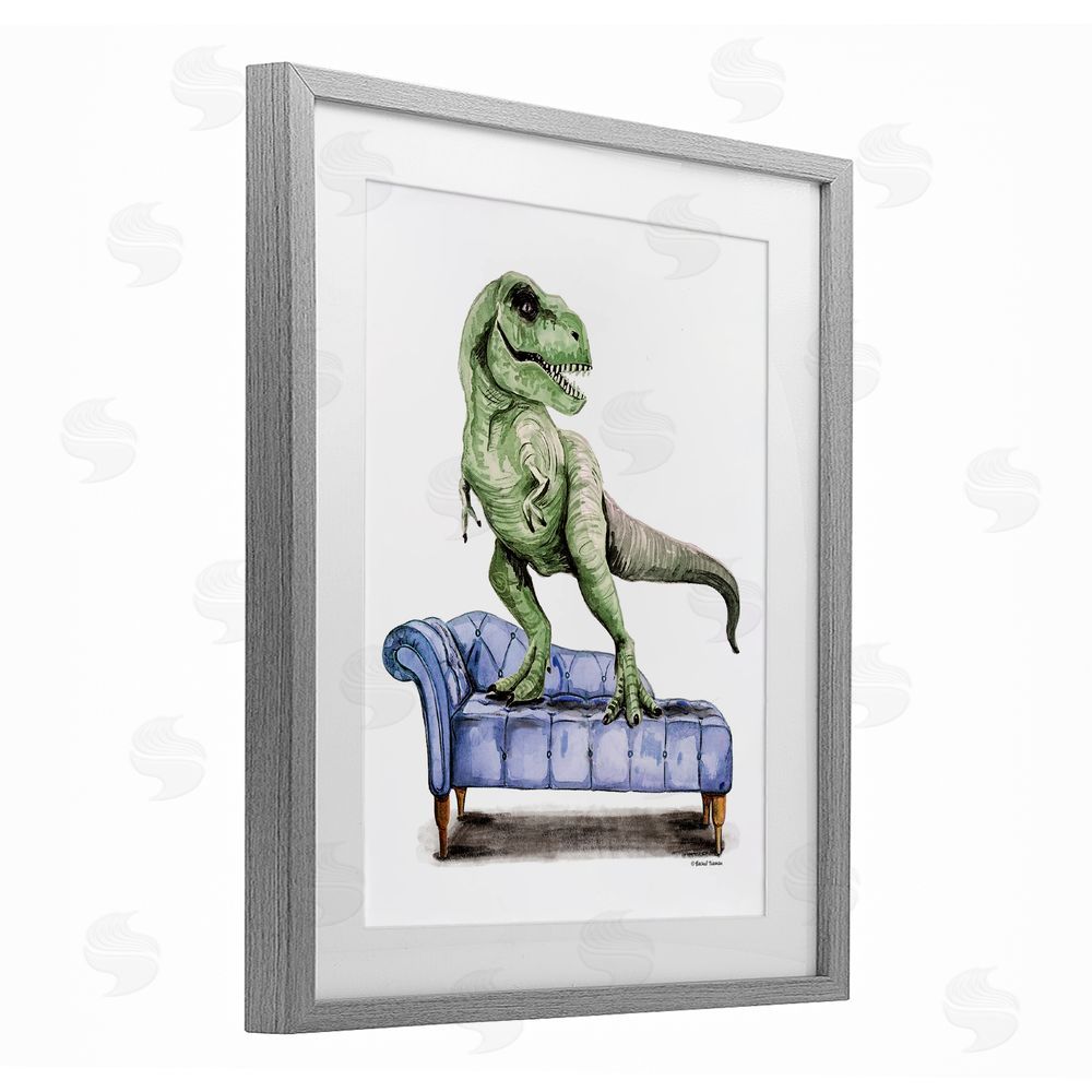 Rachel Nieman Chaise Lounge T-Rex Gray Framed Print Under Glass Wall Art
