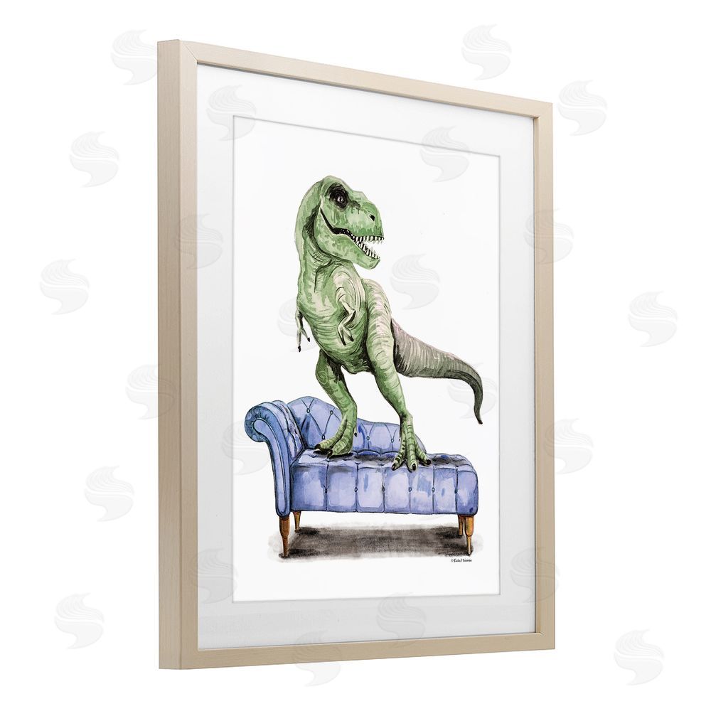 Rachel Nieman Chaise Lounge T-Rex Brown Framed Print Under Glass Wall Art