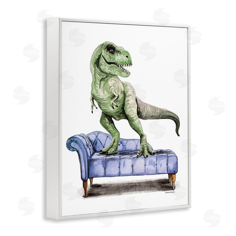 Rachel Nieman Chaise Lounge T-Rex White Framed Giclee Wall Art Print