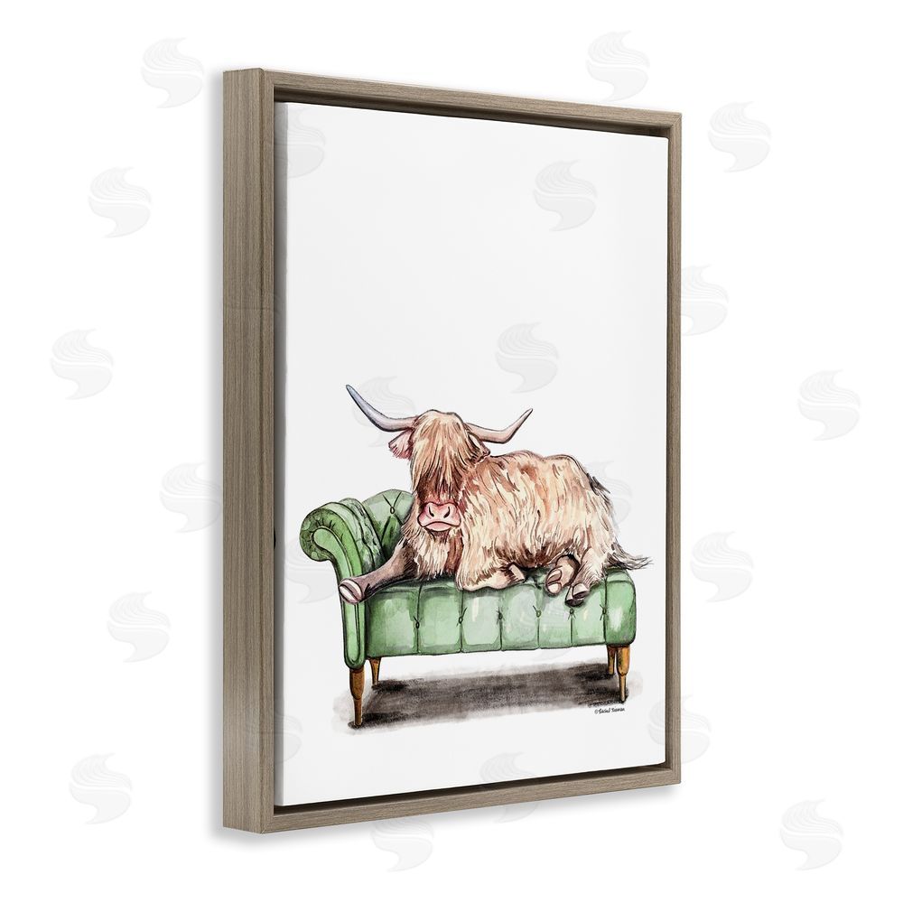 Rachel Nieman Chaise Lounge Highland Brown Floating Frame Canvas Wall Art Print