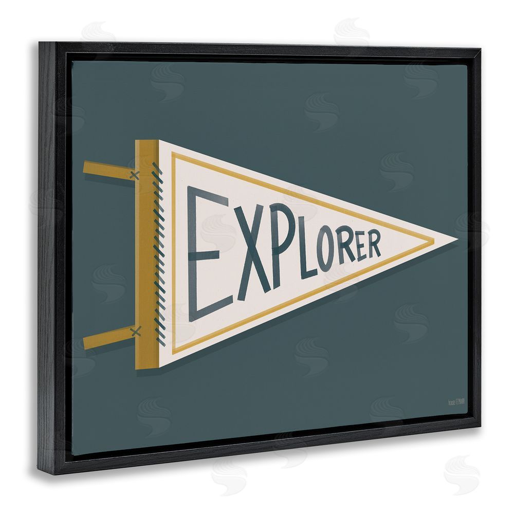 House Fenway Explorer Retro Pennant Black Floating Framed Canvas Wall Art