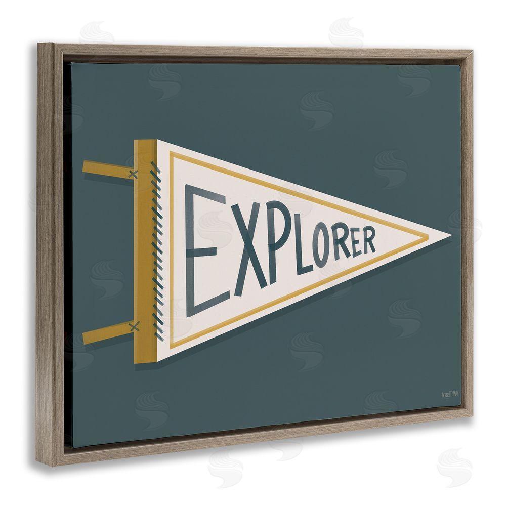 House Fenway Explorer Retro Pennant Brown Floating Framed Canvas Wall Art