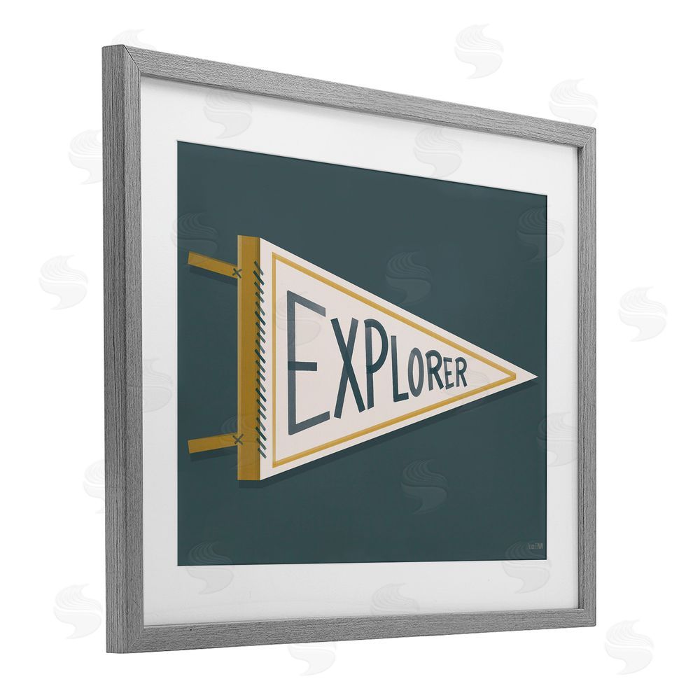 House Fenway Explorer Retro Pennant Gray Framed Print Under Glass Wall Art