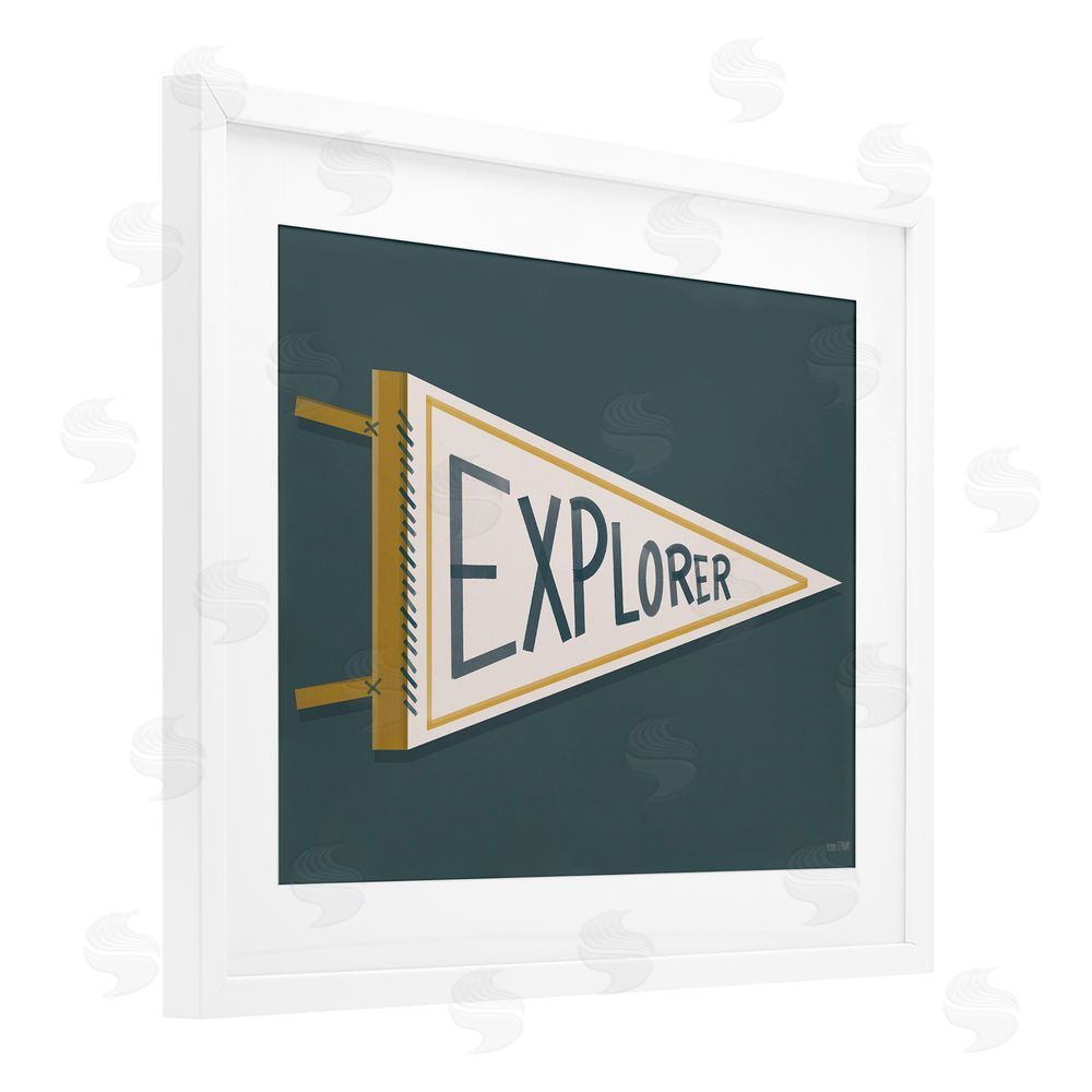 House Fenway Explorer Retro Pennant White Framed Print Under Glass Wall Art