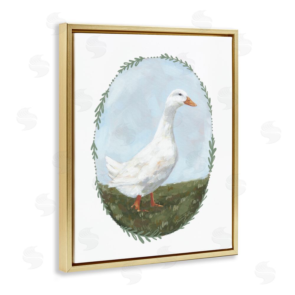 Sara Baker Gentle Duck in Meadow Gold Floating Framed Canvas Wall Art