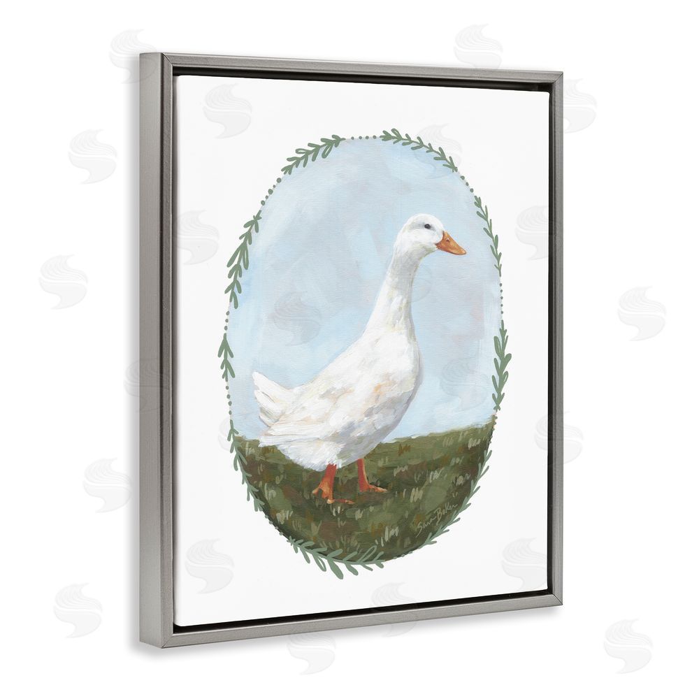 Sara Baker Gentle Duck in Meadow Gray Floating Framed Canvas Wall Art