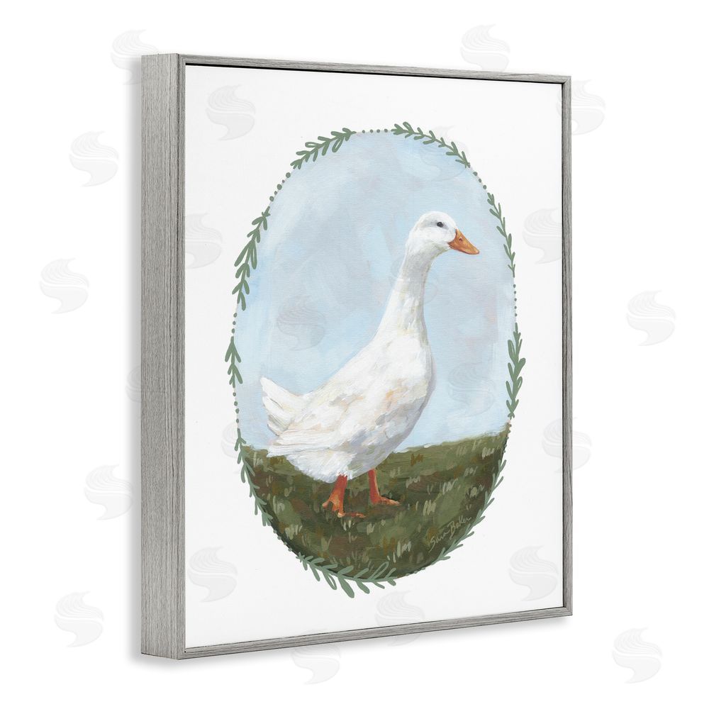 Sara Baker Gentle Duck in Meadow Gray Framed Giclee Wall Art