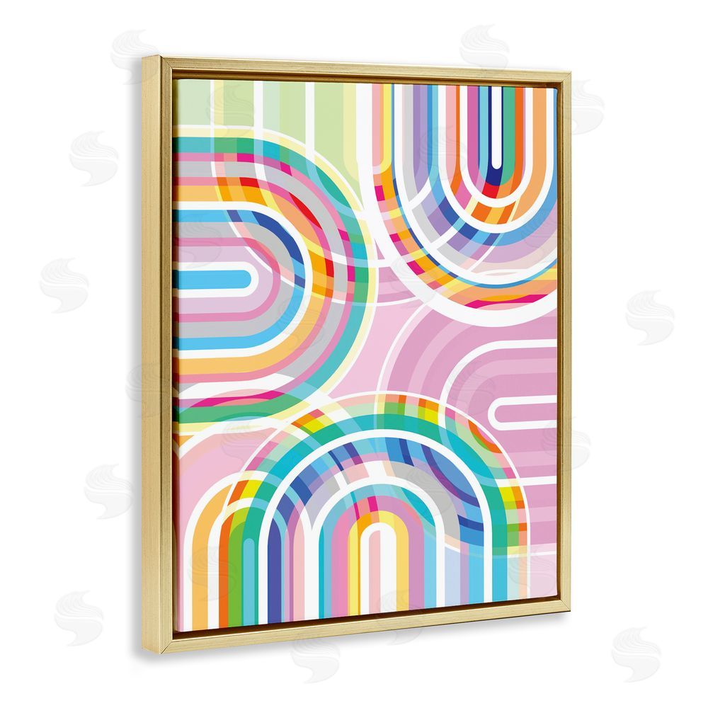Amber Sterling Bright Playful Rainbow Arches Gold Floating Frame Stretched Canvas Wall Art Print