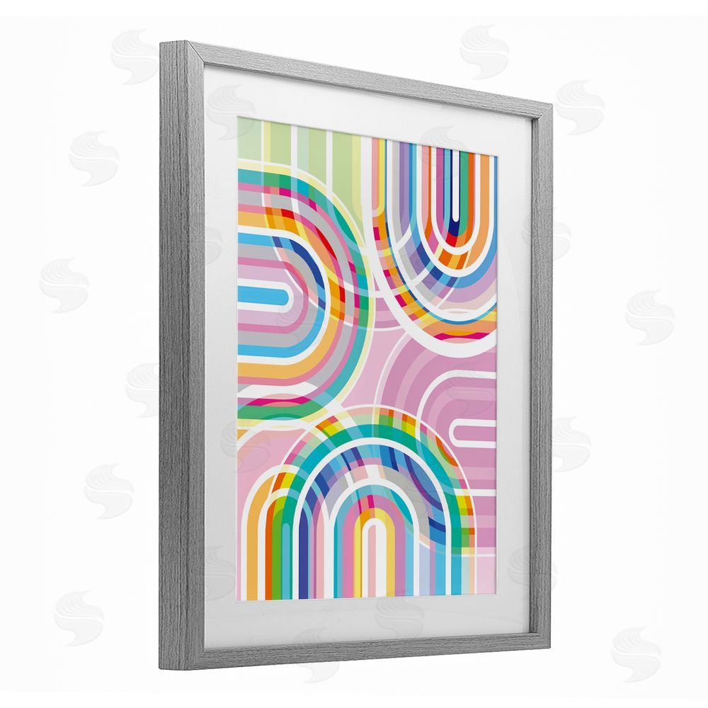 Amber Sterling Bright Playful Rainbow Arches Gray Framed Print Under Glass with Matting Wall Art