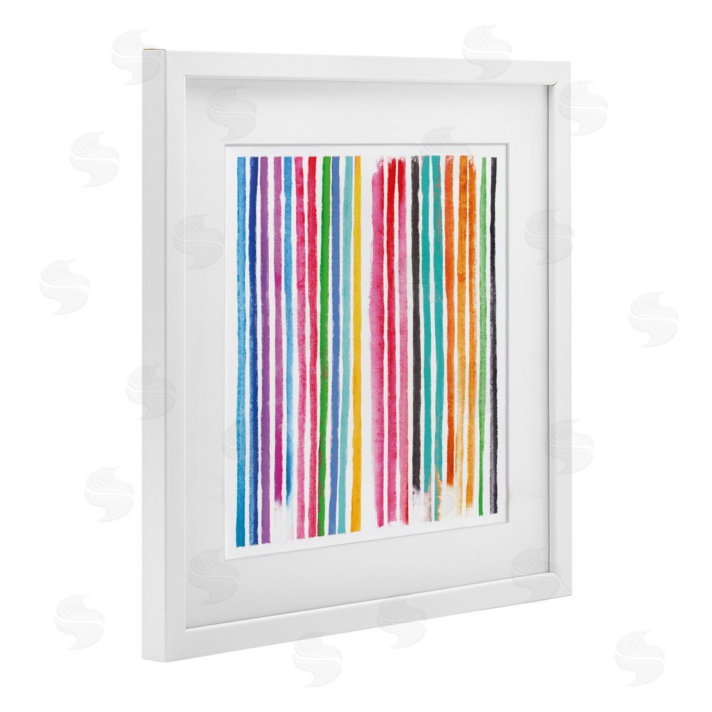 Amber Sterling Colorful Vertical Stripes White Framed Print Under Glass Wall Art