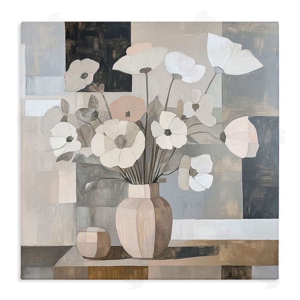 Heidi Kuntz Muted Pastel Poppies in Cubism Stretched Canvas Wall Art