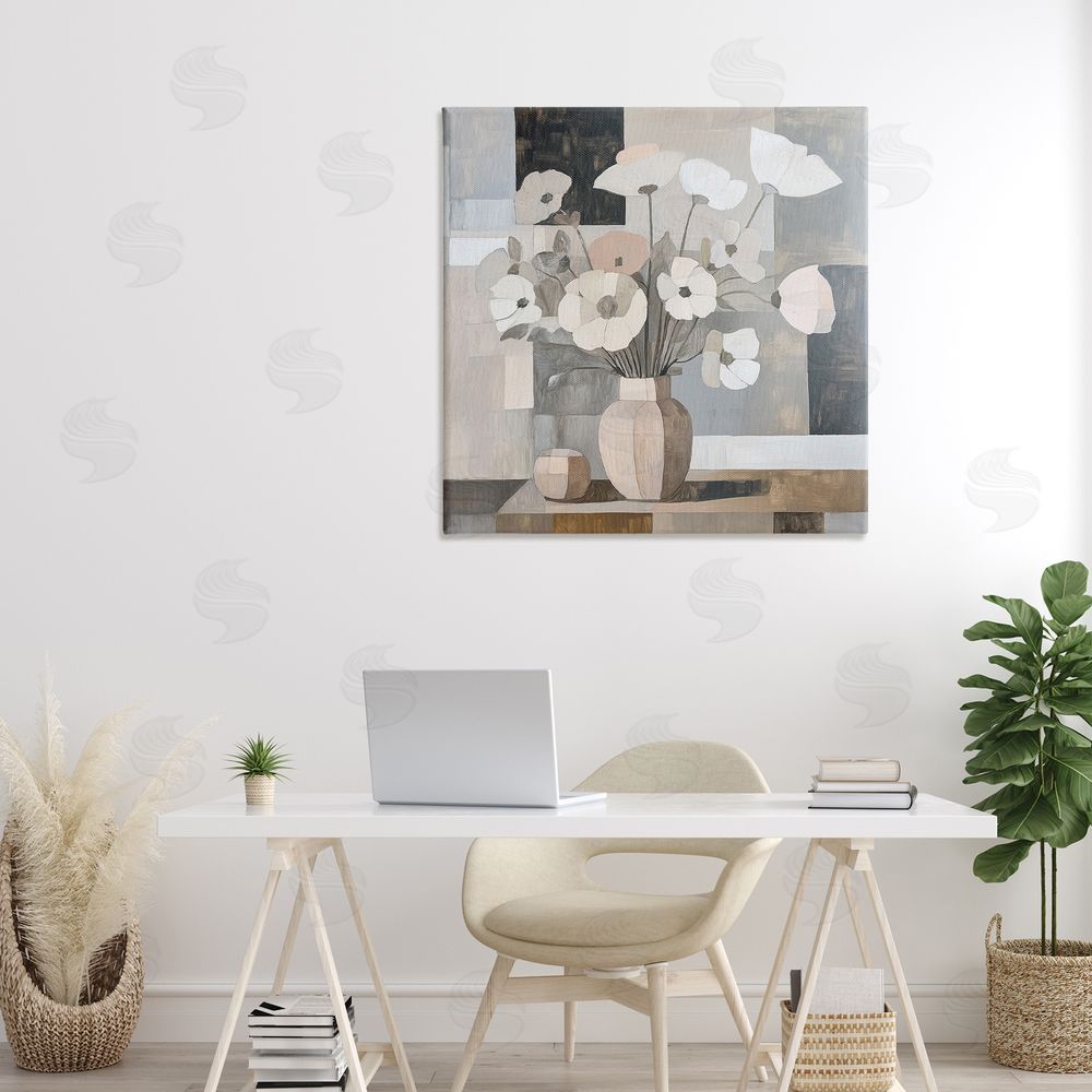 Heidi Kuntz Muted Pastel Poppies in Cubism Stretched Canvas Wall Art in Room