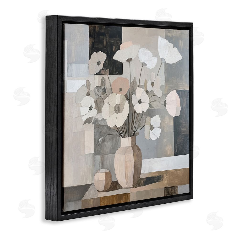 Heidi Kuntz Muted Pastel Poppies in Cubism Black Floating Framed Canvas Wall Art