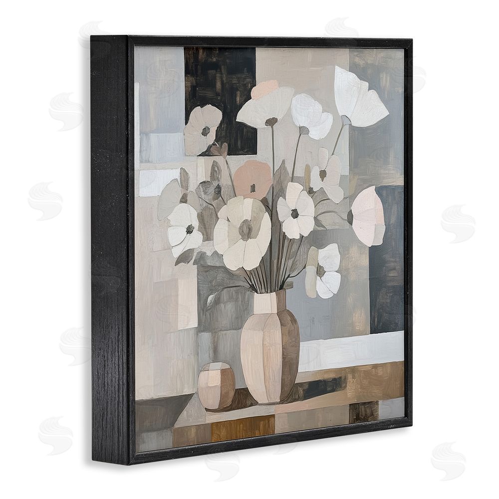 Heidi Kuntz Muted Pastel Poppies in Cubism Black Framed Giclee Wall Art