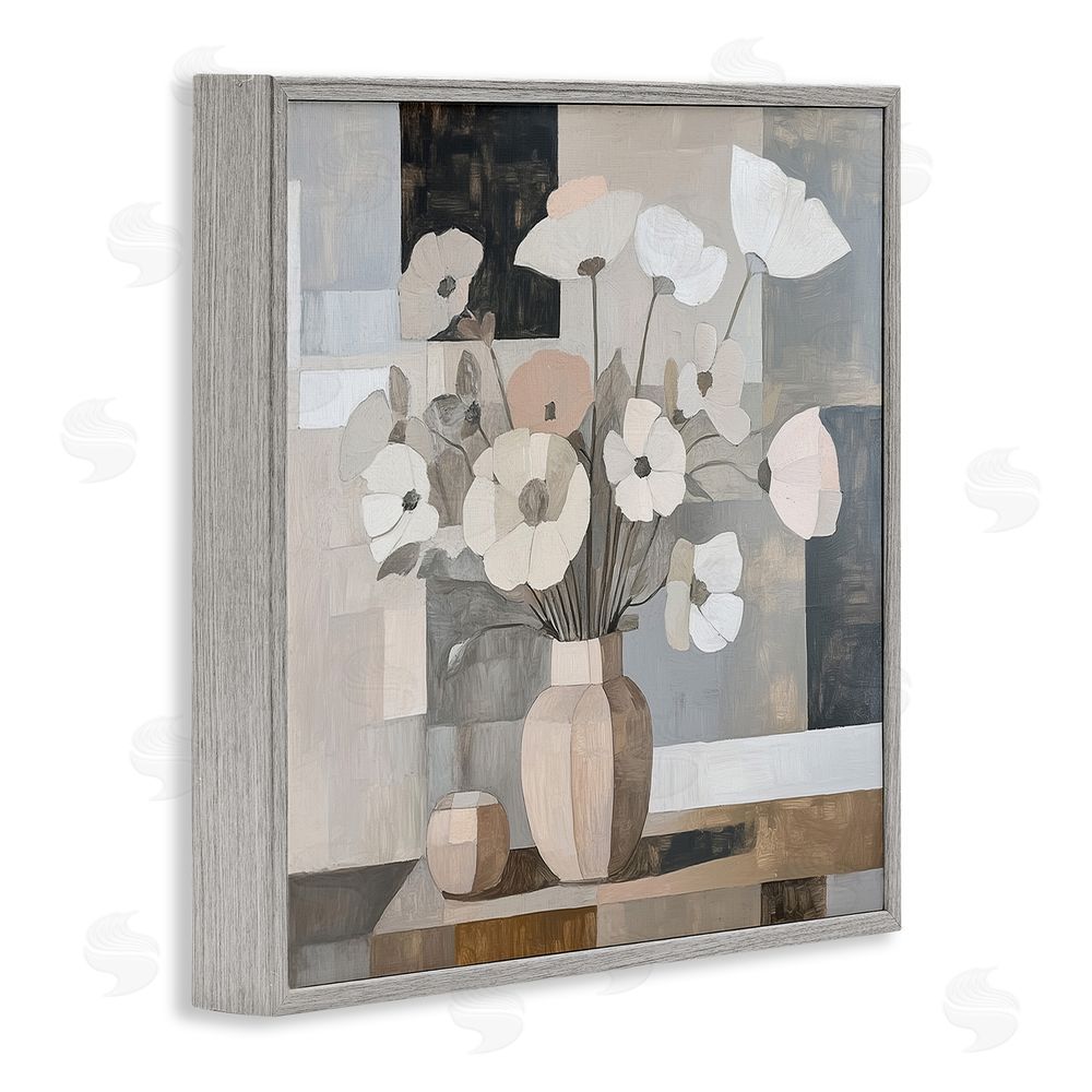 Heidi Kuntz Muted Pastel Poppies in Cubism Gray Framed Giclee Wall Art