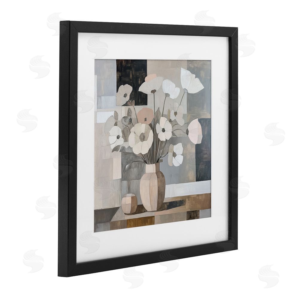Heidi Kuntz Muted Pastel Poppies in Cubism Black Framed Print Under Glass Wall Art