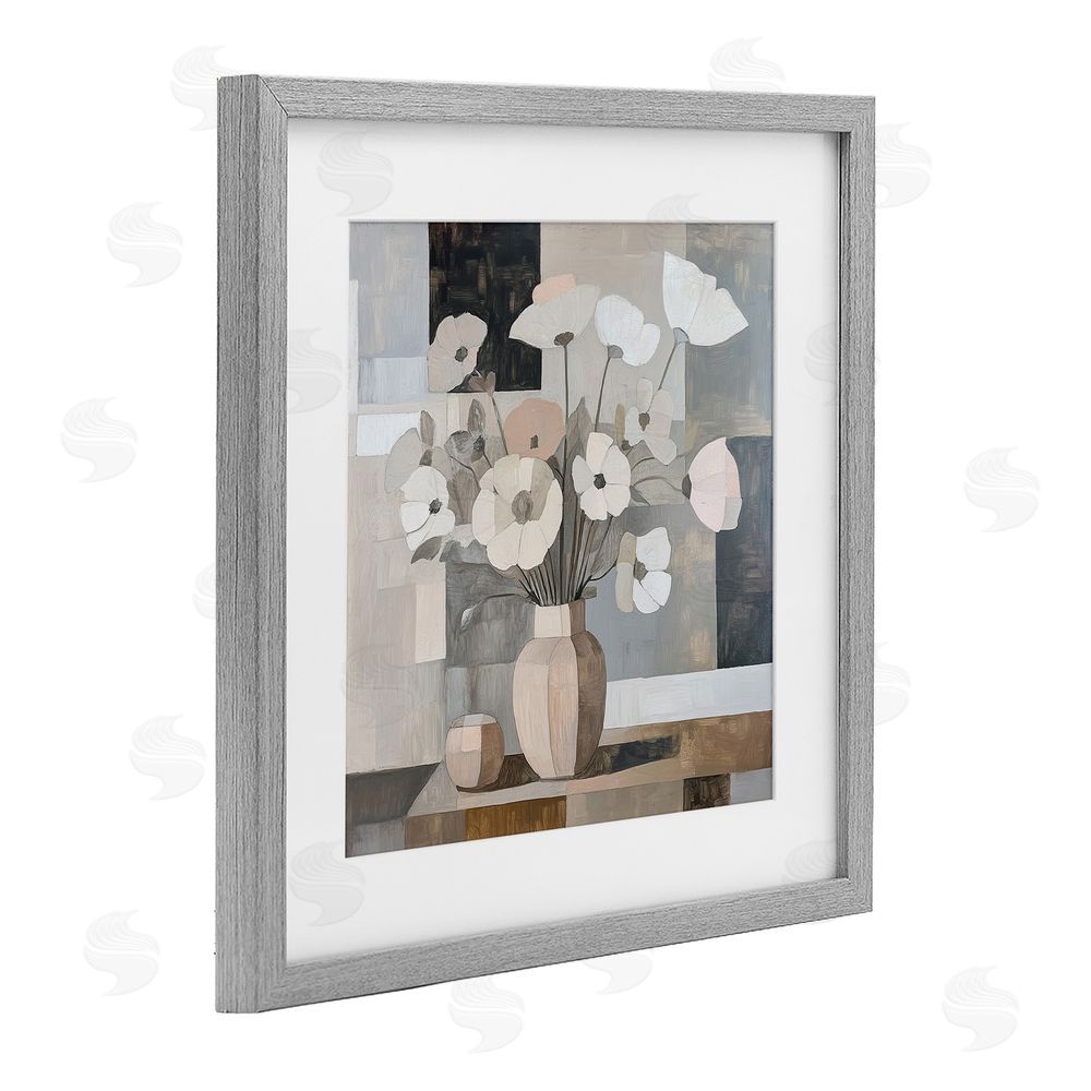 Heidi Kuntz Muted Pastel Poppies in Cubism Gray Framed Print Under Glass Wall Art