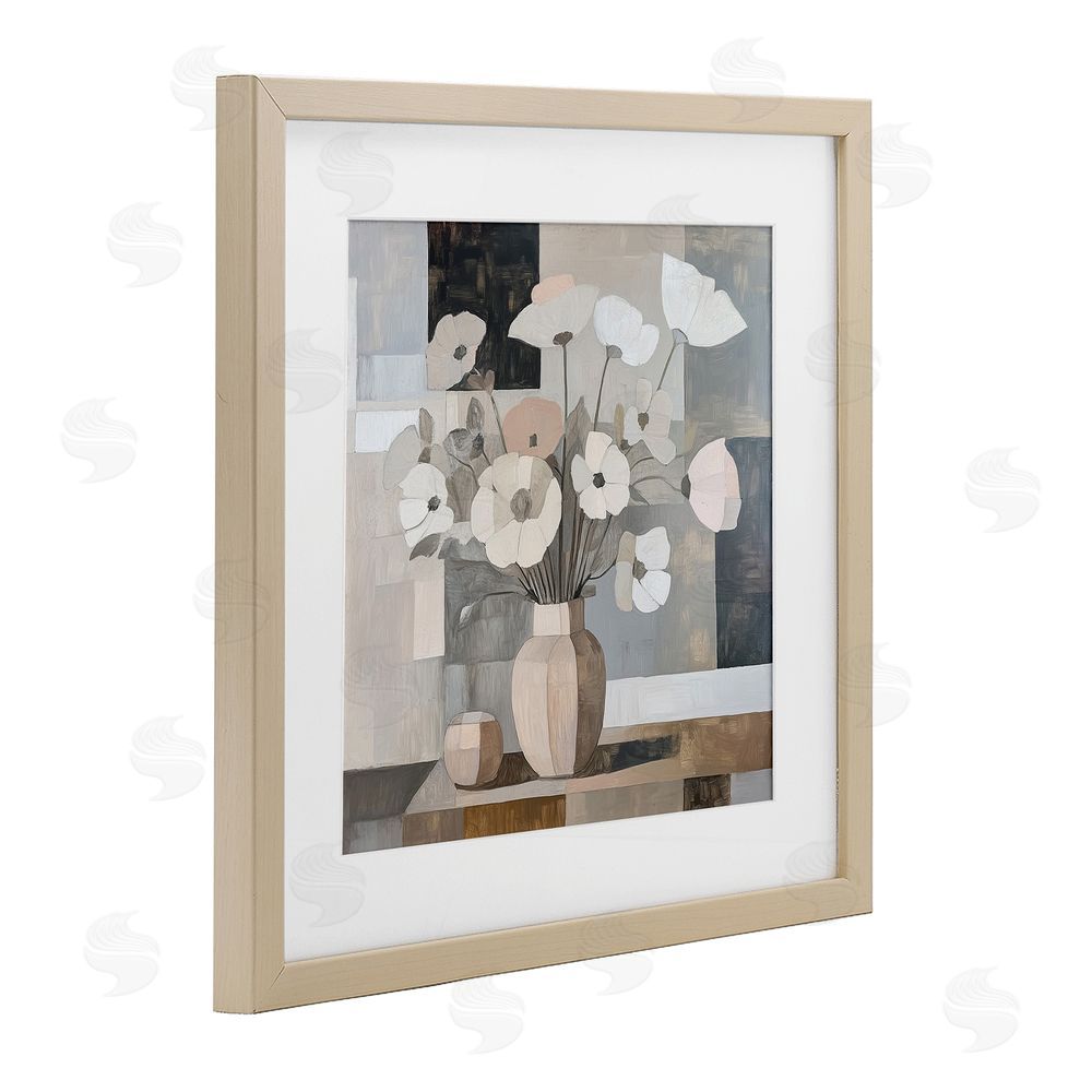 Heidi Kuntz Muted Pastel Poppies in Cubism Brown Framed Print Under Glass Wall Art