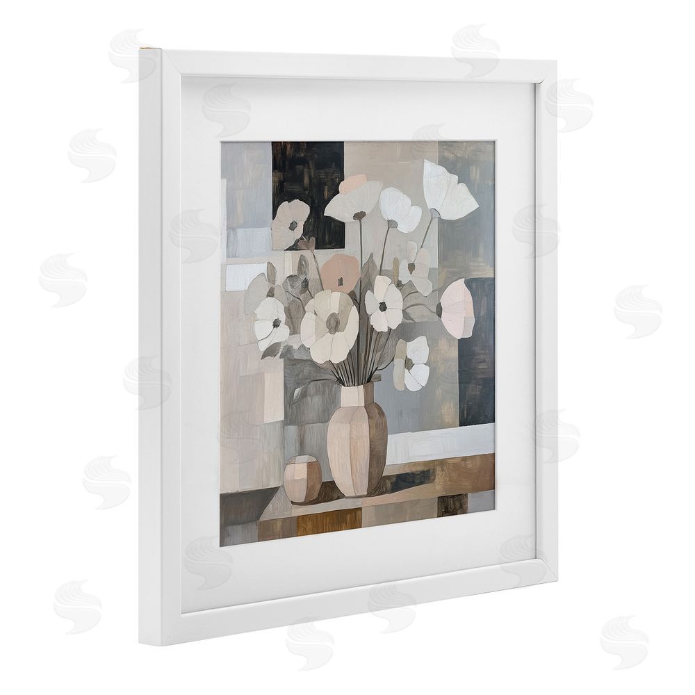 Heidi Kuntz Muted Pastel Poppies in Cubism White Framed Print Under Glass Wall Art