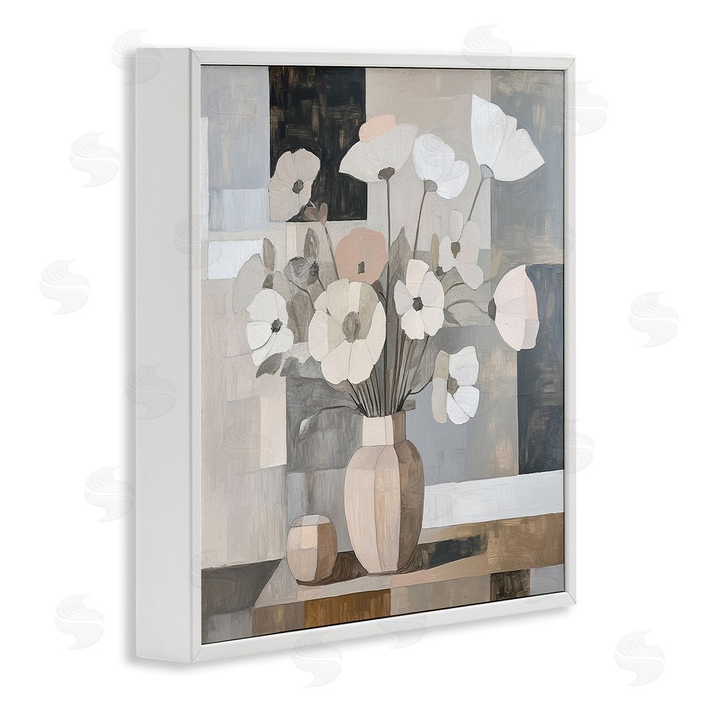 Heidi Kuntz Muted Pastel Poppies in Cubism White Framed Giclee Wall Art