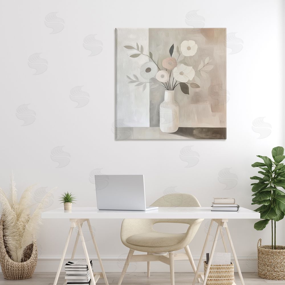 Heidi Kuntz Minimalist Muted Flower Vase Stretched Canvas Wall Art in Room