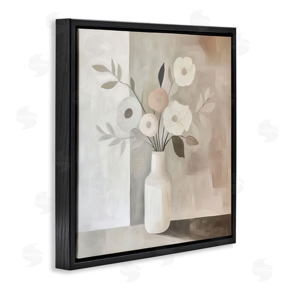 Heidi Kuntz Minimalist Muted Flower Vase Black Floating Framed Canvas Wall Art