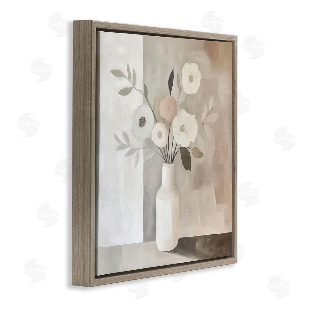 Heidi Kuntz Minimalist Muted Flower Vase Brown Floating Framed Canvas Wall Art