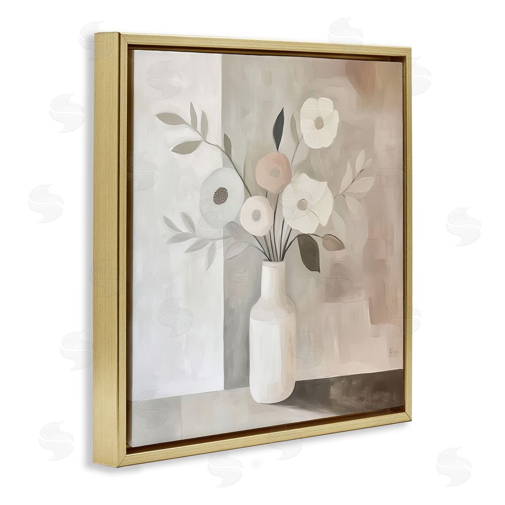 Heidi Kuntz Minimalist Muted Flower Vase Gold Floating Framed Canvas Wall Art