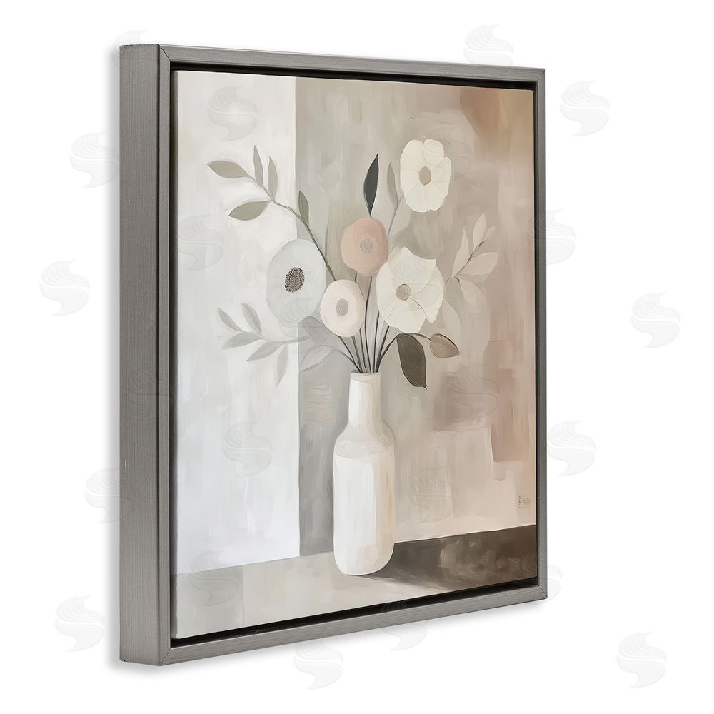 Heidi Kuntz Minimalist Muted Flower Vase Gray Floating Framed Canvas Wall Art
