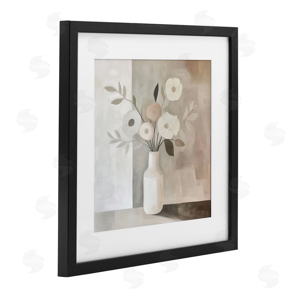 Heidi Kuntz Minimalist Muted Flower Vase Black Framed Print Under Glass Wall Art