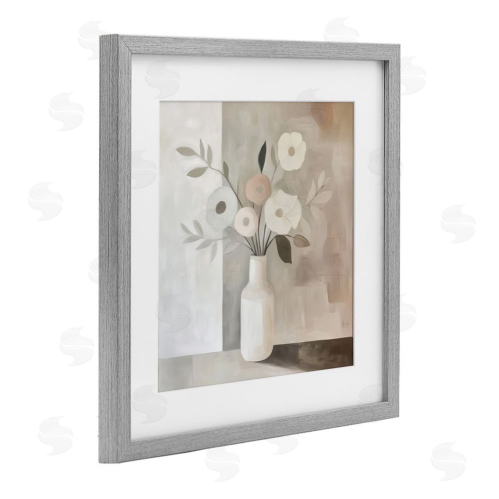 Heidi Kuntz Minimalist Muted Flower Vase Gray Framed Print Under Glass Wall Art