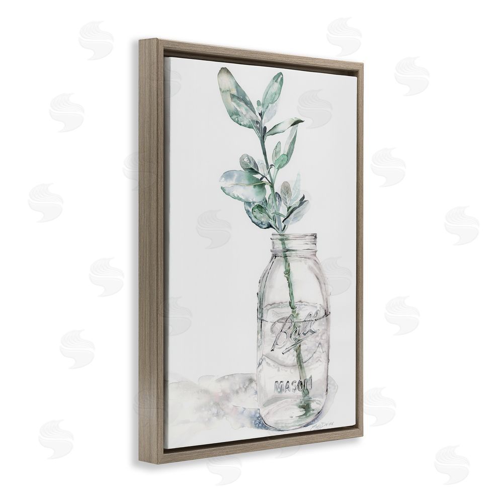 Cady Driver Minimal Herb in Glass Jar Brown Floating Frame Canvas Wall Art Print